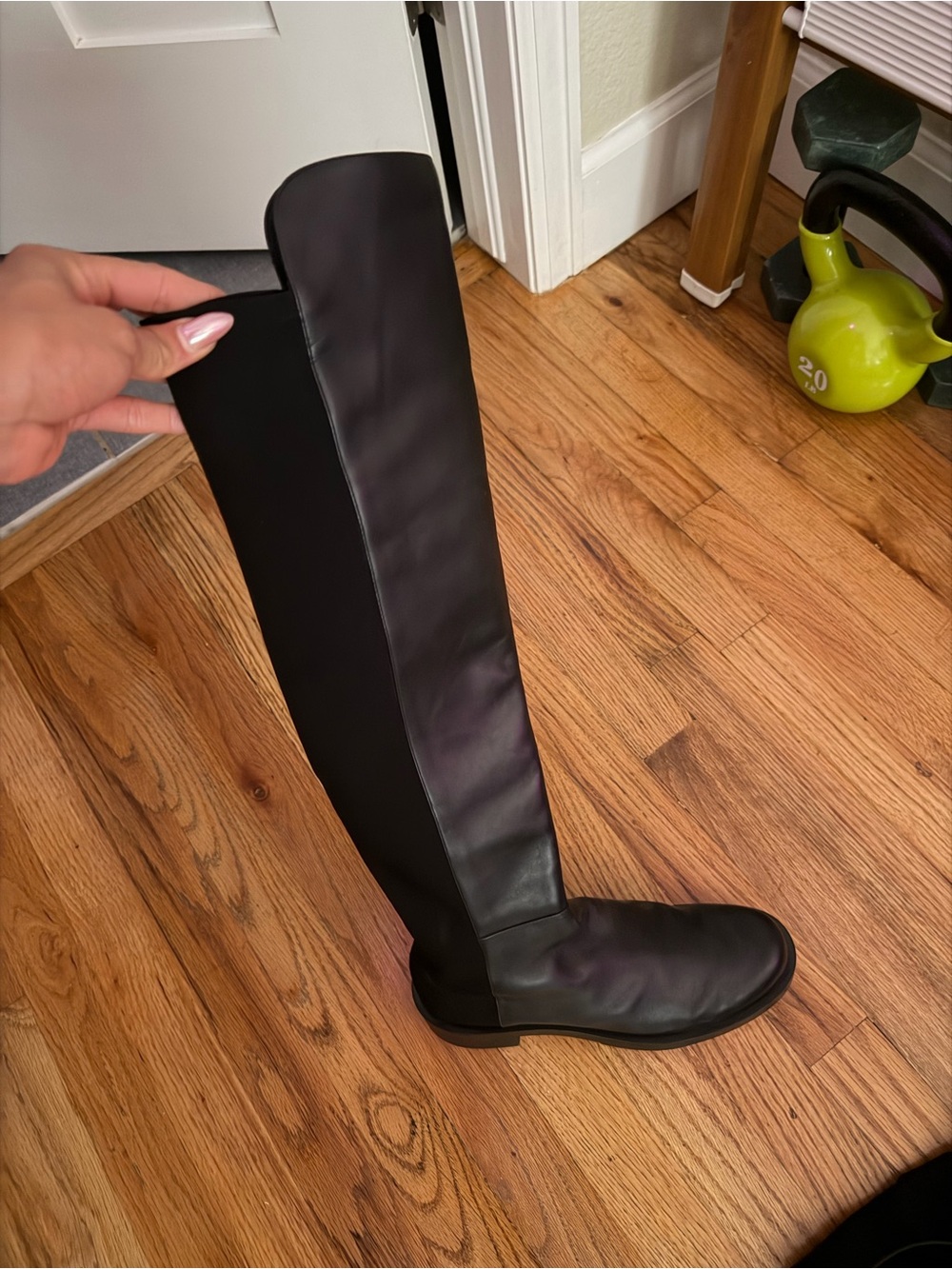 Stuart Weitzman Black Over-the-Knee Stretch & Leather Boots